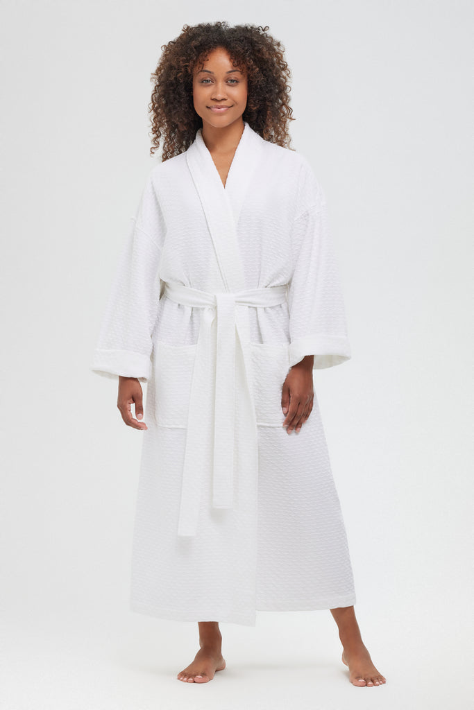 Shell-Pattern Shawl Collar Waffle Robe