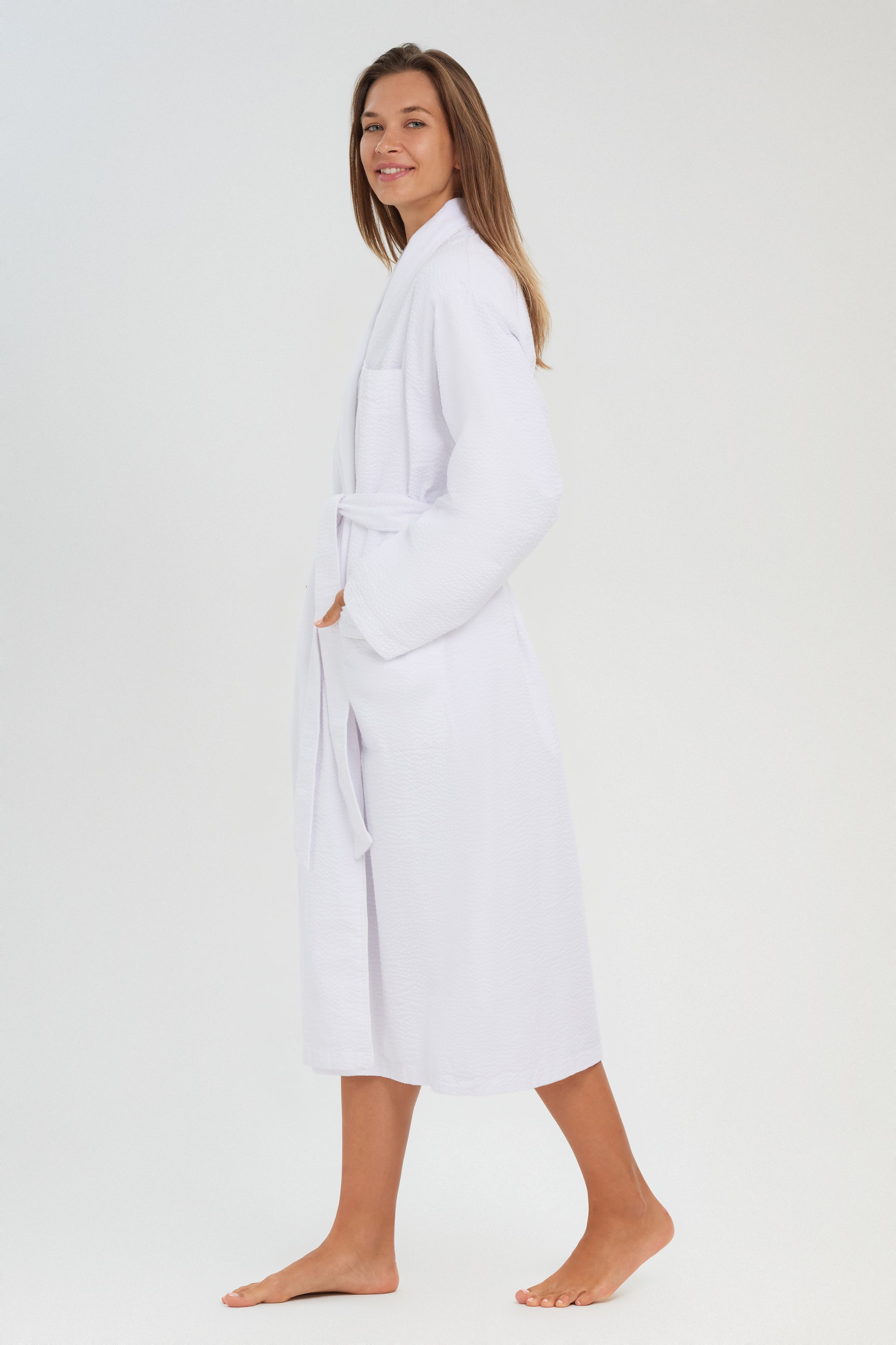 Suice Robe Seersucker Shawl Robe Lined in Terry | Seersucker Bathrobe