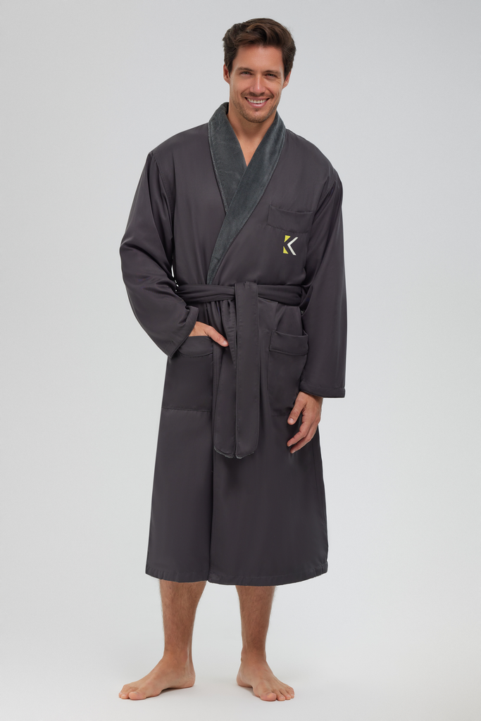 Hotel Overrun Microfiber Shawl Robe Lined in Plush in Charcoal (2XL Only) (With Logo)