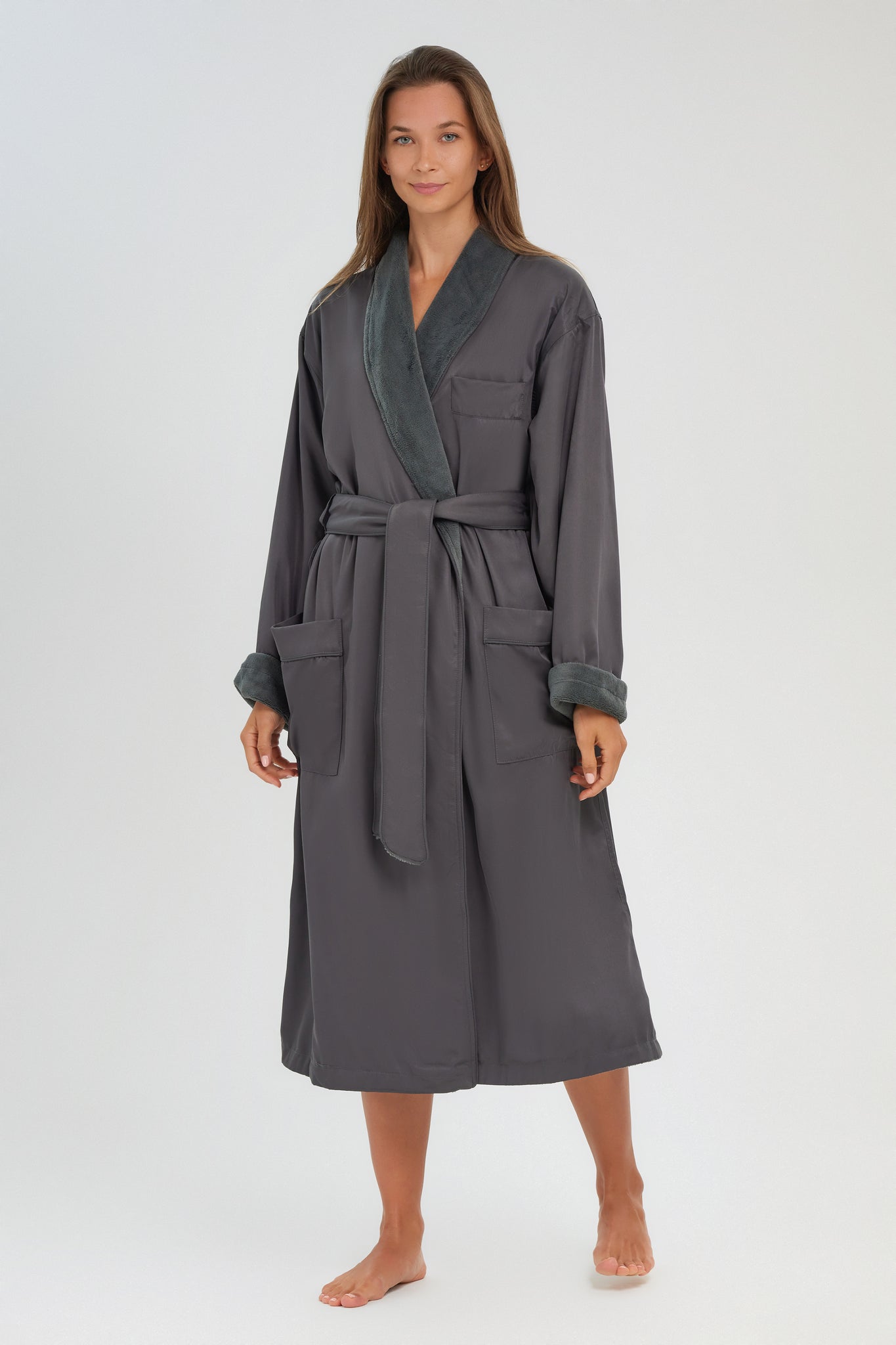 Microfiber Shawl Robe Lined in Plush