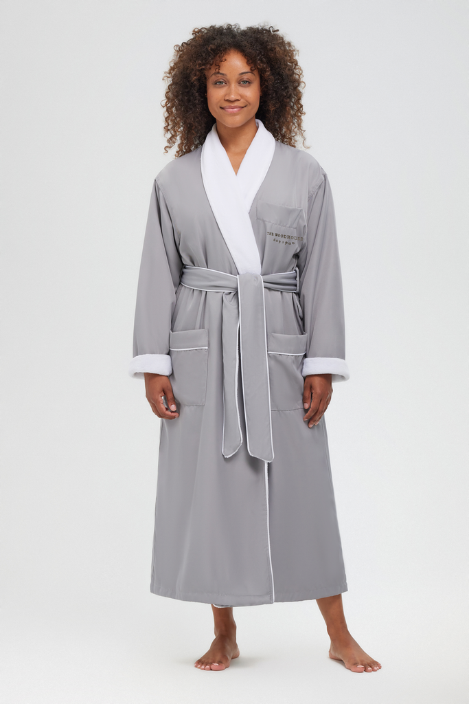 Hotel Overrun Microfiber Shawl Robe Lined in Plush in Grey (With Logo)