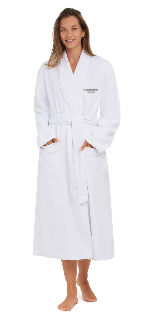 Hotel Logo Overrun Microfiber Shawl Robe Lined in Plush